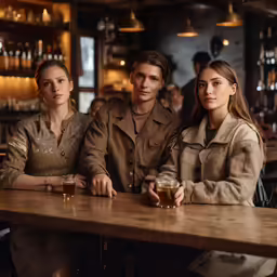 three women sit at a bar and pose for the camera