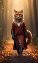 a cat in a coat with a fur collar