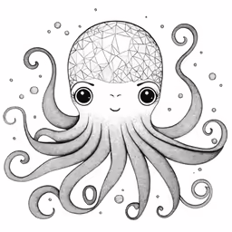 an ink painting of an octopus with a bubble on its head