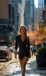 a girl that is walking down the street