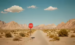 there is a stop sign in the desert