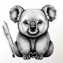 a drawing of a koala holding a pen