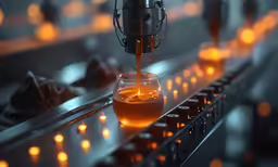 liquid is poured into a glass with some small circles