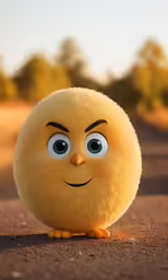 an angry looking yellow object on the road