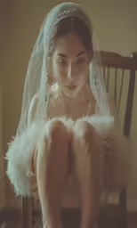the woman is dressed up and wearing a veil and heels