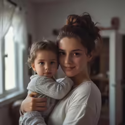 an adult holding a child with one hand