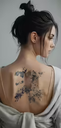 a woman with black ink on her back in a white cloth