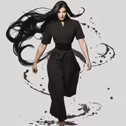 a woman in black and white is walking down the runway