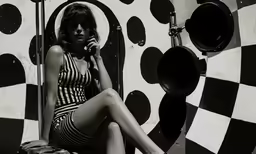 woman sitting on a stool with a phone in her hand