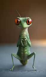 a close up of a praying bug with two eyes on its face