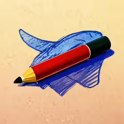 a pencil rests on top of a paper with a blue whale drawn onto it