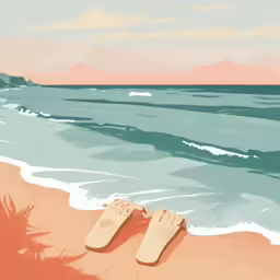 two feet are sitting in the sand at the beach