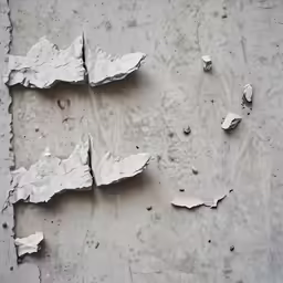 the white paint is chipped up onto the wall