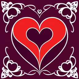 hearts are cut into two shapes with white trim on a purple background,a heart is a symbol of love,two hearts in a heart - shaped frame with flowers on the bottom,a red heart with some white hearts and butterflies around it,a heart shaped design with some ornate ornament