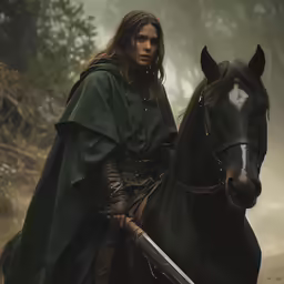 man in medieval costume riding a horse holding a sword