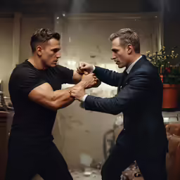 a pair of men dance together while doing martial exercises