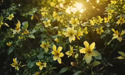 a bush with yellow flowers in the sunlight