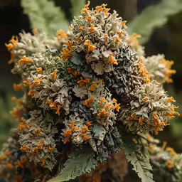 orange and white flowers blooming on a tree