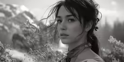 a beautiful young woman standing in a field