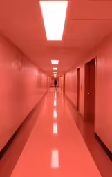 the hallway is painted pink and the wall is red