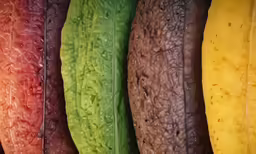 rainbow colored vegetables are lined up on display
