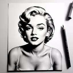 the drawing depicts marilyn monroe and is being drawn