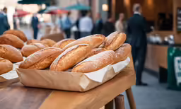 loaves of bread sitting on the wooden table