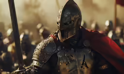 the knights of rome in full armor stand next to each other