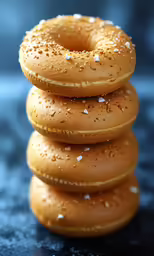 a stack of donuts topped with white sugar