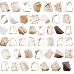 a collection of marble shapes against a white background