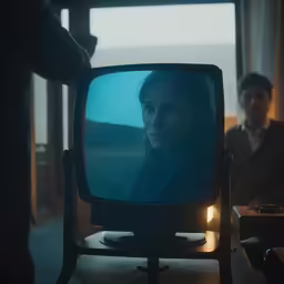 an old tv sits in front of a person