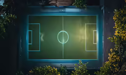 this is a photo of a soccer field with trees in the background