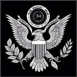 an eagle on black and white with a wreath of leaves