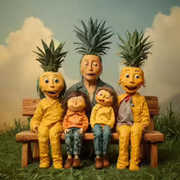 an image of family sitting on bench posing for photograph