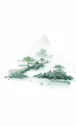 a small island with trees and a rock out in the middle