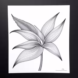 a drawing of a flower that is drawn in pencil,a black and white drawing of a leaf