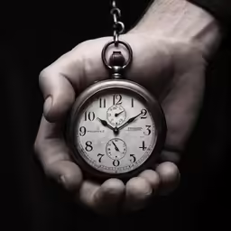 a close up of a person holding a pocket watch