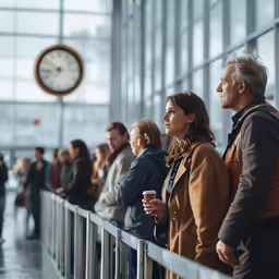 the people are waiting in line to get their luggage