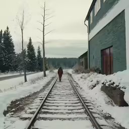 a man is walking down the railroad track