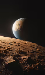 an earth - like object on a rocky surface in the distance