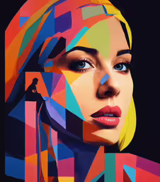 a portrait of a woman with her colorful face,the photo is a digital art work