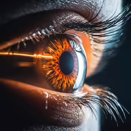 an orange colored iris can see through the lens of a eye