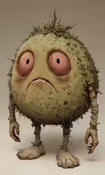 a very angry looking plant character with green eyes