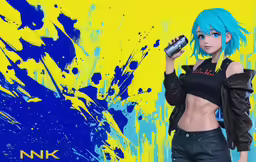 a girl standing on the ground with a soda can