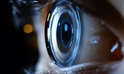 the reflection of the human eye as it looks down