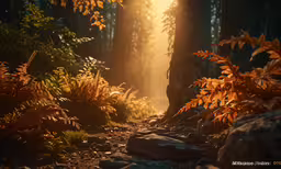 an image of the sun peeking through the trees in a forest