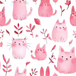cats and leaves on pink and white background