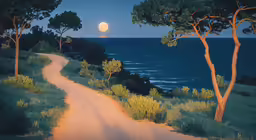 a path leading to the sea during the sunset