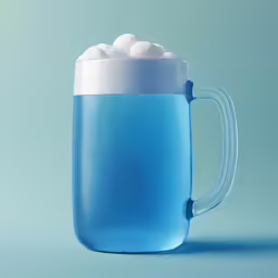 a blue mug with bubbles inside of it