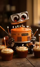 a robot with a bunch of candles on top of it